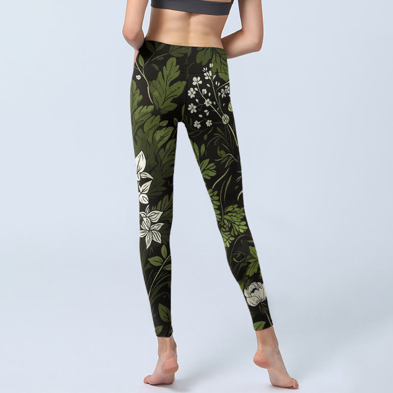 Buddha Stones Damskie legginsy do jogi z nadrukiem w kwiaty i liście w stylu retro - image 6