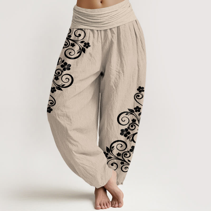 Buddha Stones Eleganckie spodnie haremki damskie z elastycznej talii z czystej bawełny w kwiaty winorośli - Dębnik - US16, UK/AU20, EU48 (3XL) - image 11