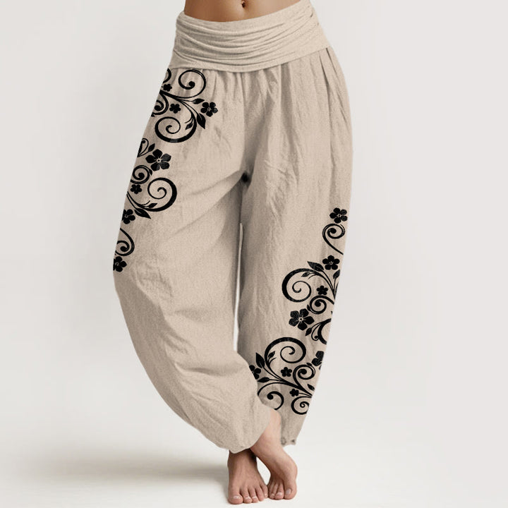 Buddha Stones Eleganckie spodnie haremki damskie z elastycznej talii z czystej bawełny w kwiaty winorośli - Dębnik - US16, UK/AU20, EU48 (3XL) - image 11