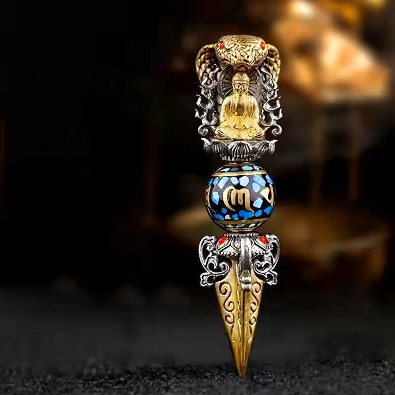 Buddha Stones Tybetański Om Mani Padme Hum Budda Obrót Bogactwa Naszyjnik Wisiorek Vajra - Wisiorek i łańcuszek - image 0