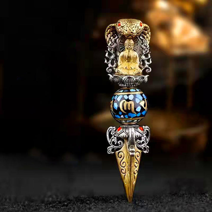 Buddha Stones Tybetański Om Mani Padme Hum Budda Obrót Bogactwa Naszyjnik Wisiorek Vajra - Wisiorek i łańcuszek - image 0