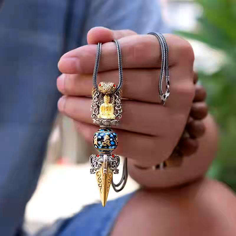 Buddha Stones Tybetański Om Mani Padme Hum Budda Obrót Bogactwa Naszyjnik Wisiorek Vajra - image 4