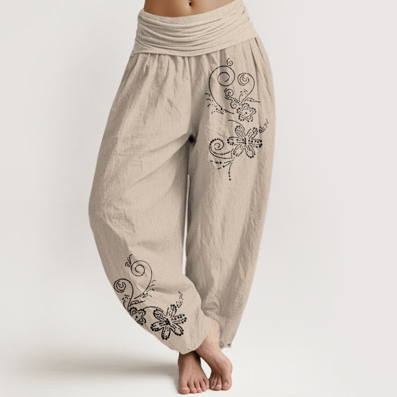 Buddha Stones Spodnie damskie haremowe z elastycznej talii z czystej bawełny w kropki i kwiaty - Dębnik - US16, UK/AU20, EU48 (3XL) - image 11