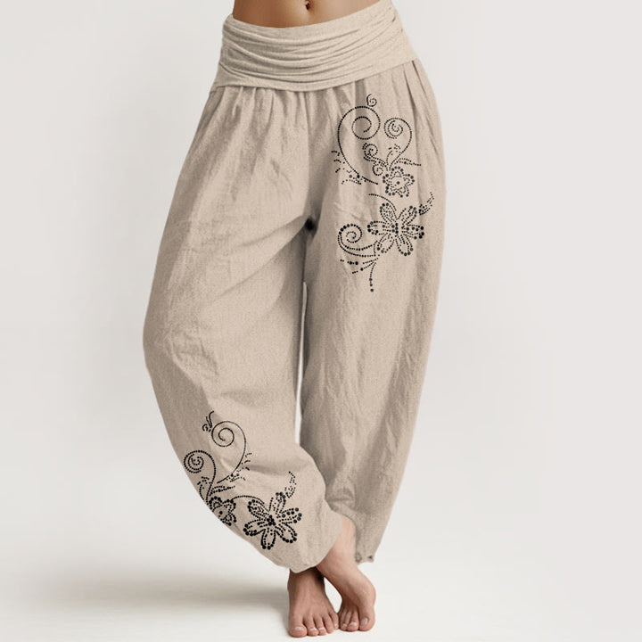 Buddha Stones Spodnie damskie haremowe z elastycznej talii z czystej bawełny w kropki i kwiaty - Dębnik - US16, UK/AU20, EU48 (3XL) - image 11