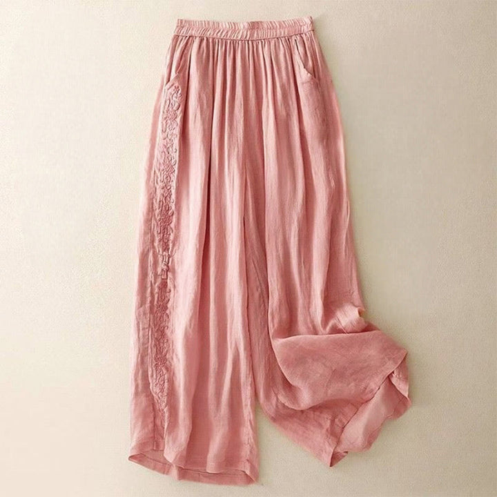 Damskie spodnie z szerokimi nogawkami i kieszeniami, długość 7-8, haft z Buddha Stones - Różowy - US12, UK/AU16, EU44 (3XL) - image 15