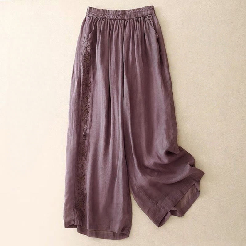 Damskie spodnie z szerokimi nogawkami i kieszeniami, długość 7-8, haft z Buddha Stones - MediumOrchid - US12, UK/AU16, EU44 (3XL) - image 0