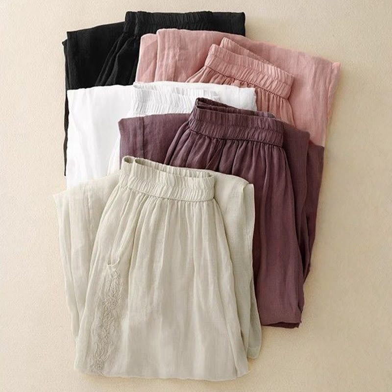 Damskie spodnie z szerokimi nogawkami i kieszeniami, długość 7-8, haft z Buddha Stones - image 17