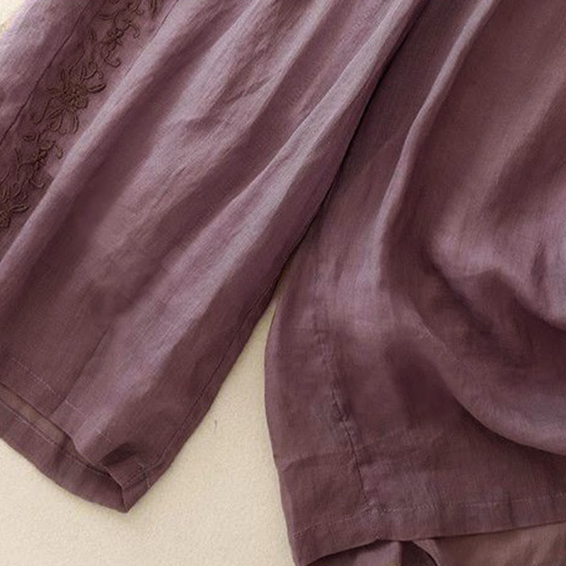 Damskie spodnie z szerokimi nogawkami i kieszeniami, długość 7-8, haft z Buddha Stones - image 4