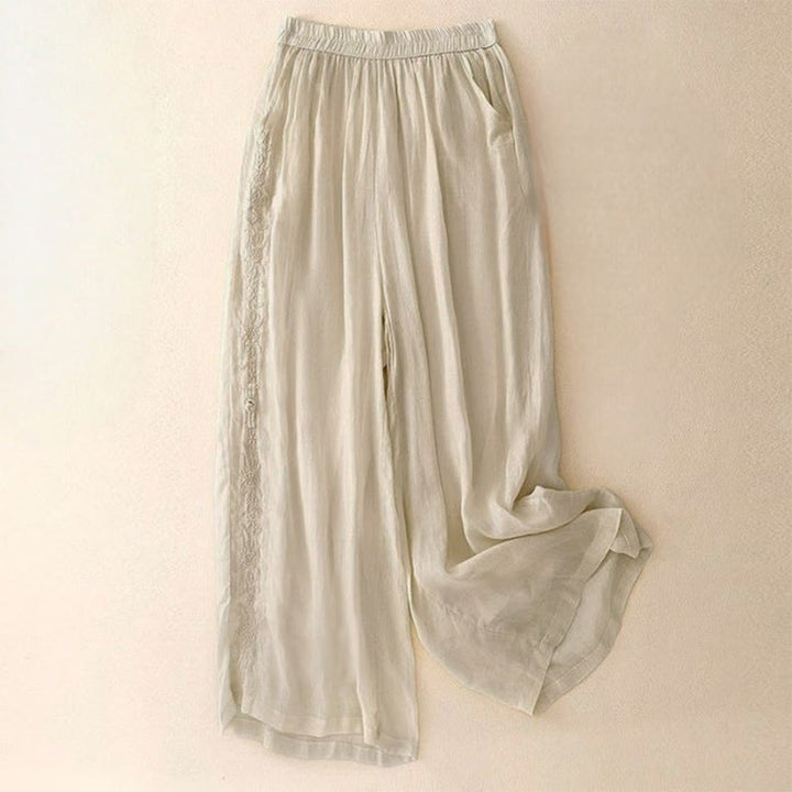 Damskie spodnie z szerokimi nogawkami i kieszeniami, długość 7-8, haft z Buddha Stones - Cytrynowe Szyfony - US12, UK/AU16, EU44 (3XL) - image 5