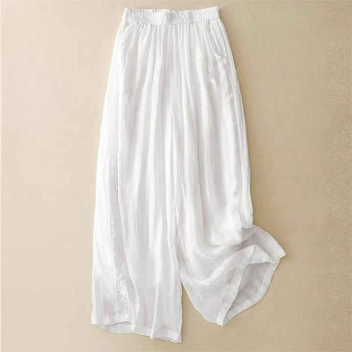 Damskie spodnie z szerokimi nogawkami i kieszeniami, długość 7-8, haft z Buddha Stones - Biały - US12, UK/AU16, EU44 (3XL) - image 10