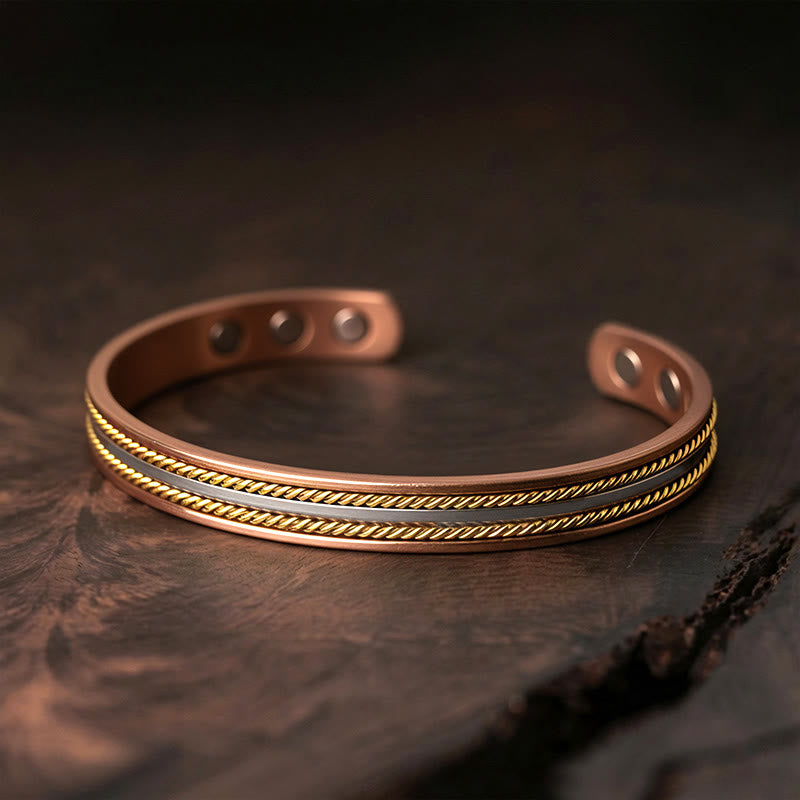 Buddha Stones Bransoletka typu mankiet retro z miedzianym wzorem i skręconym wzorem, otwarta, bogactwo i szczęście - Bransoletka (obwód nadgarstka: 15-18 cm) - image 0