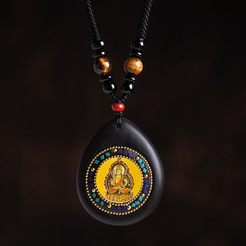Buddha Stones Chiński naszyjnik z wisiorkami z motywem Buddy z hebanu, drewna tygrysiego i czarnego onyksu - Bodhisattwa Wół/Tygrys-Pustka - image 2