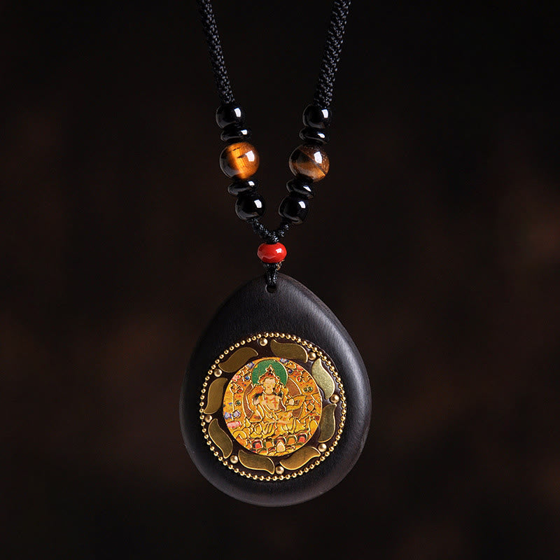 Buddha Stones Chiński naszyjnik z wisiorkami z motywem Buddy z hebanu, drewna tygrysiego i czarnego onyksu - Bodhisattwa Smok/Wąż-Samantabhadra - image 4