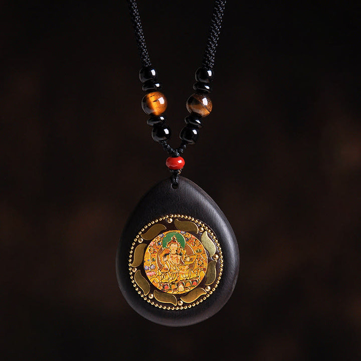 Buddha Stones Chiński naszyjnik z wisiorkami z motywem Buddy z hebanu, drewna tygrysiego i czarnego onyksu - Bodhisattwa Smok/Wąż-Samantabhadra - image 4