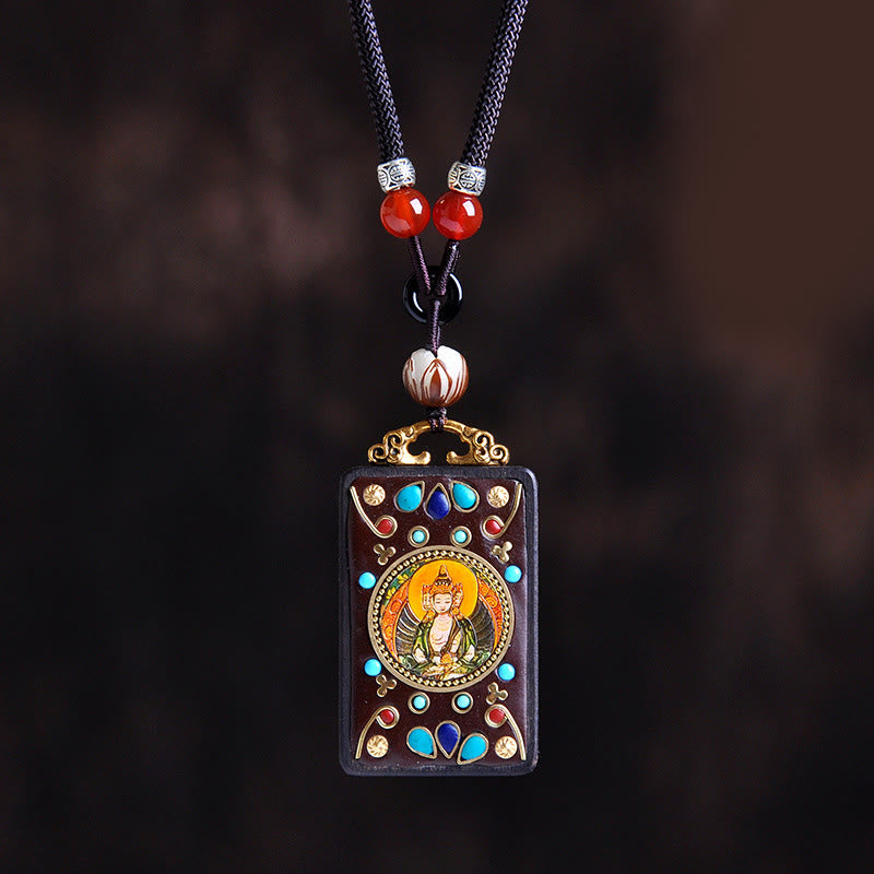 Buddha Stones Naszyjnik z wisiorkiem Thangka Yin Yang z miedzianymi monetami i hebanowym drewnem Zakiram Balance - Tathagata z drewna hebanowego - image 11