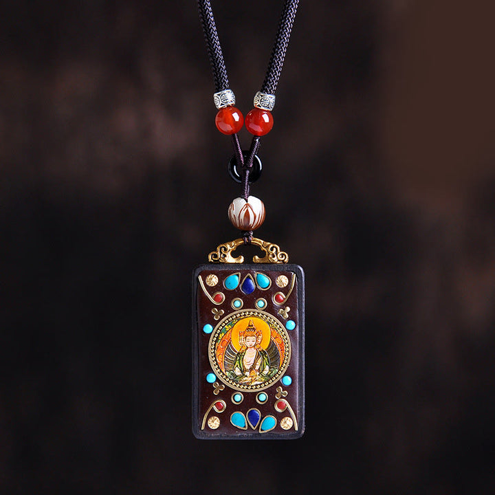 Buddha Stones Naszyjnik z wisiorkiem Thangka Yin Yang z miedzianymi monetami i hebanowym drewnem Zakiram Balance - Tathagata z drewna hebanowego - image 11