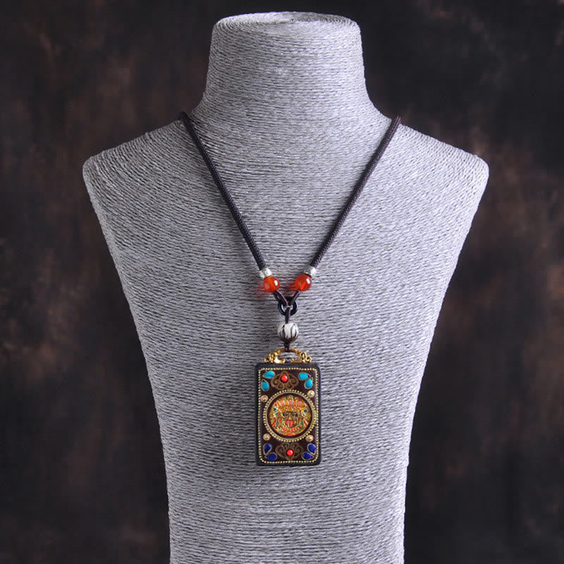 Buddha Stones Naszyjnik z wisiorkiem Thangka Yin Yang z miedzianymi monetami i hebanowym drewnem Zakiram Balance - image 3