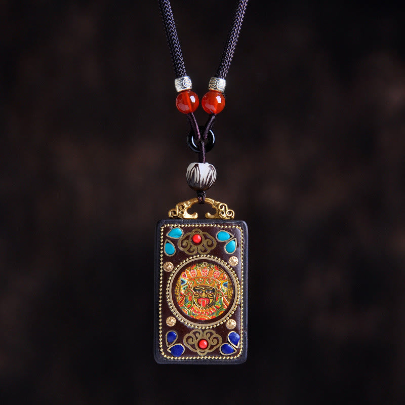 Buddha Stones Naszyjnik z wisiorkiem Thangka Yin Yang z miedzianymi monetami i hebanowym drewnem Zakiram Balance - Zakiram z drewna hebanowego - image 0