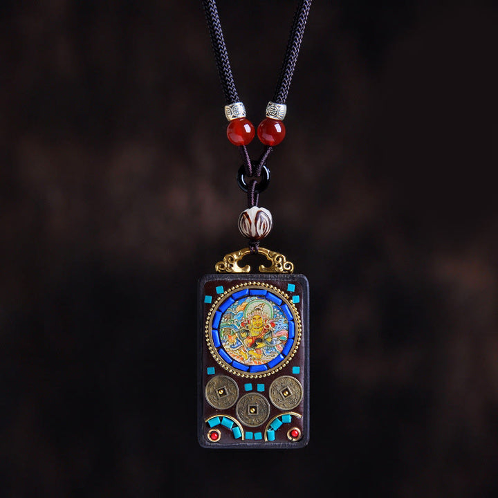 Buddha Stones Naszyjnik z wisiorkiem Thangka Yin Yang z miedzianymi monetami i hebanowym drewnem Zakiram Balance - Bóg bogactwa z drewna hebanowego - image 15