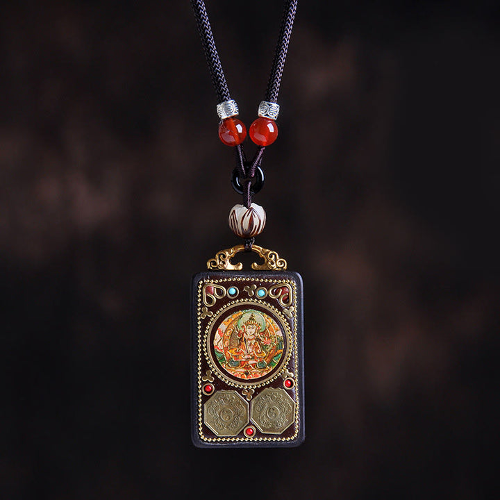 Buddha Stones Naszyjnik z wisiorkiem Thangka Yin Yang z miedzianymi monetami i hebanowym drewnem Zakiram Balance - Drewno hebanowe Mandziuśri Bodhisattwa - image 4