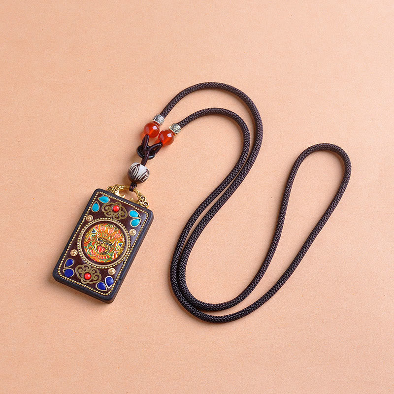 Buddha Stones Naszyjnik z wisiorkiem Thangka Yin Yang z miedzianymi monetami i hebanowym drewnem Zakiram Balance - image 1