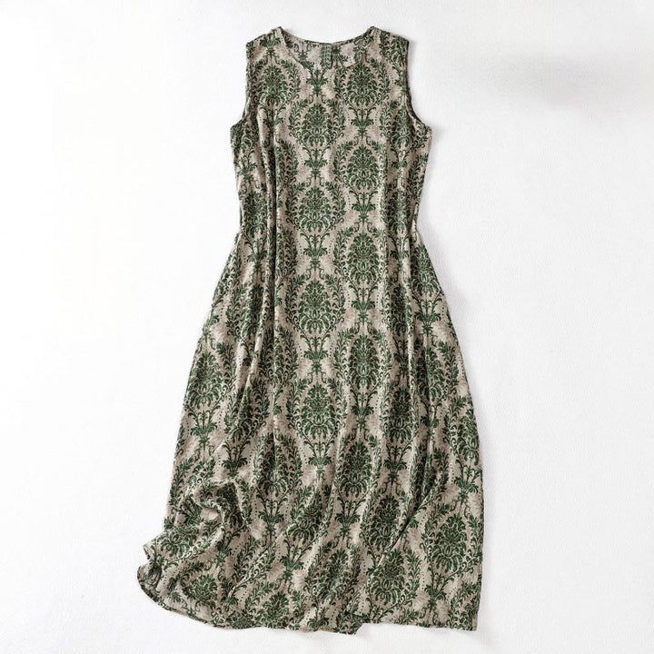 Sukienka midi z okrągłym dekoltem i kieszeniami, z nadrukiem Buddha Stones Commute Summer, w prostym stylu - Ciemnozielony - US14, UK/AU18, EU46 (2XL) - image 1