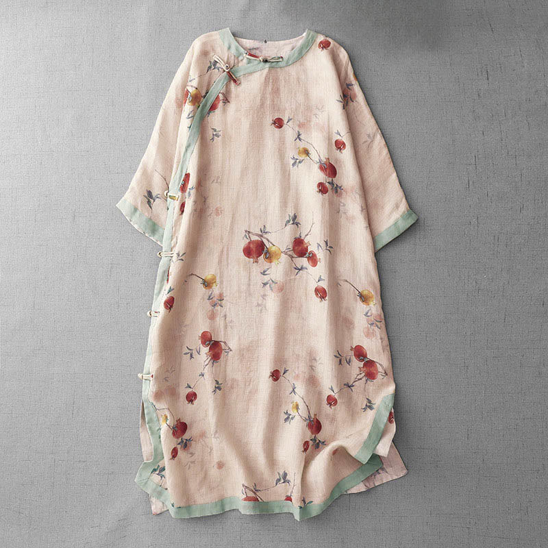 Sukienka midi z rozcięciem z boku, półrękawem, guzikami z Buddha Stones i orchideą w kwiaty granatu - PeachPuff - US12, UK/AU16, EU44 (2XL) - image 1