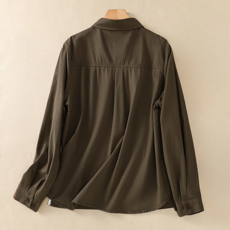 Buddha Stones Koszula damska z długim rękawem, bawełniana, z guzikami i kieszeniami, wiosenna, z klapami i prostymi rękawami - image 1