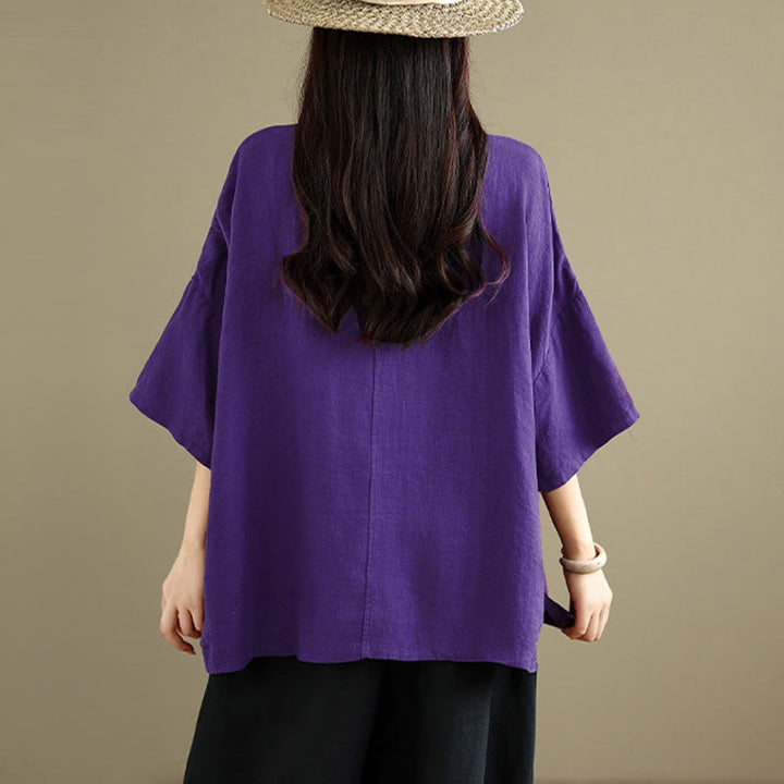 Buddha Stones Koszula damska bawełniana na wiosnę z długim rękawem i dekoltem w serek, zapinana na guziki typu żaba - image 17