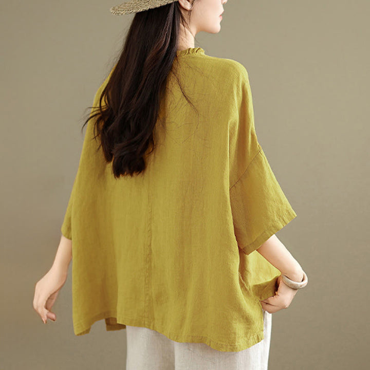 Buddha Stones Koszula damska bawełniana na wiosnę z długim rękawem i dekoltem w serek, zapinana na guziki typu żaba - image 11