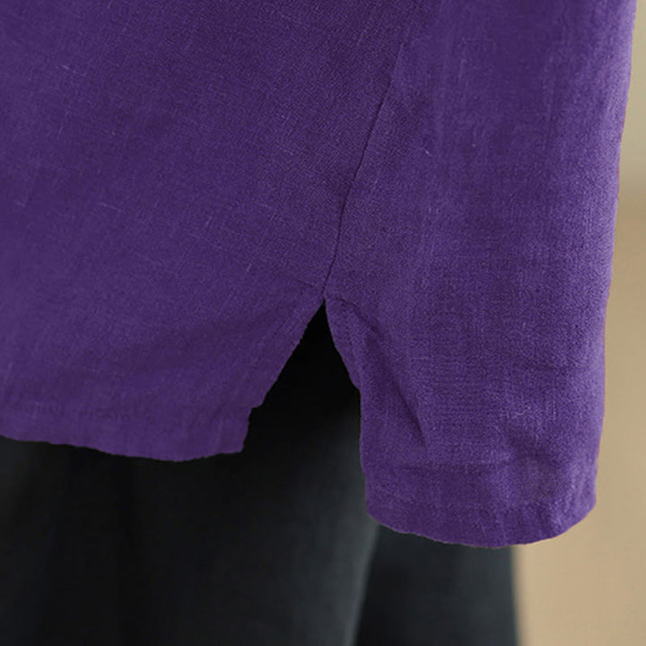 Buddha Stones Koszula damska bawełniana na wiosnę z długim rękawem i dekoltem w serek, zapinana na guziki typu żaba - image 19