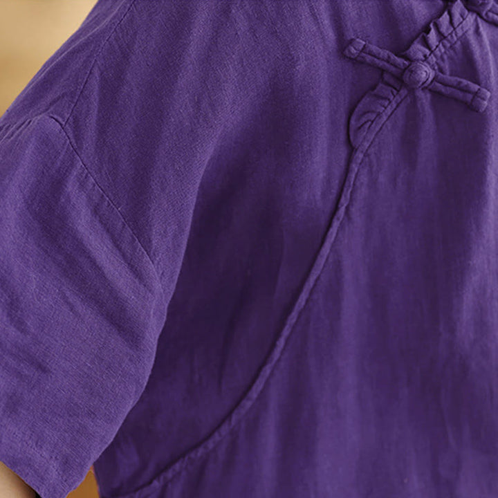 Buddha Stones Koszula damska bawełniana na wiosnę z długim rękawem i dekoltem w serek, zapinana na guziki typu żaba - image 21