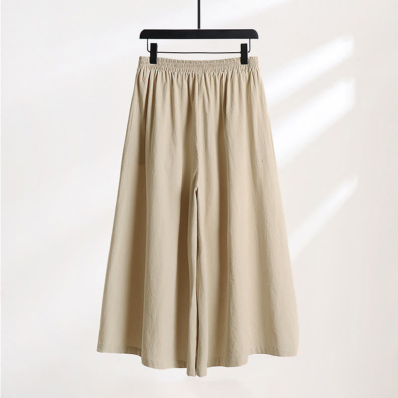 Buddha Stones Spodnie męskie z szerokimi nogawkami, sznurowane, z lnem i bawełną, do kostek, z kieszeniami - image 1