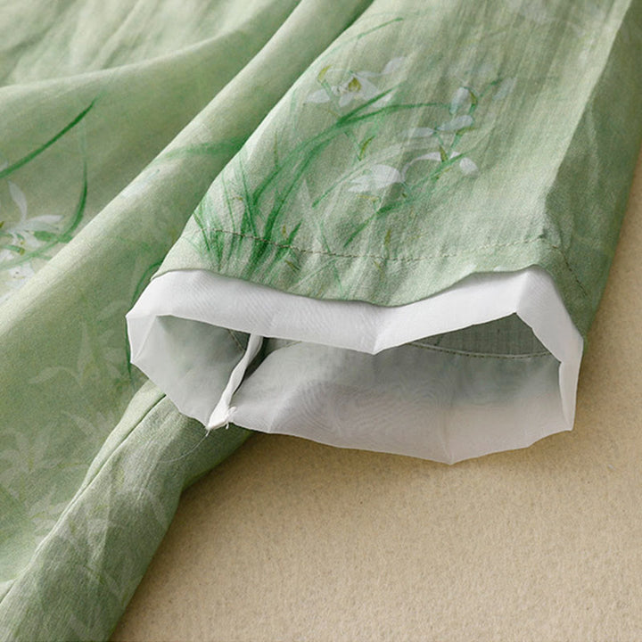 Buddha Stones Koszula damska z rękawem trzy czwarte, w białe, storczykowate, czerwone kwiaty i żabie guziki - image 7