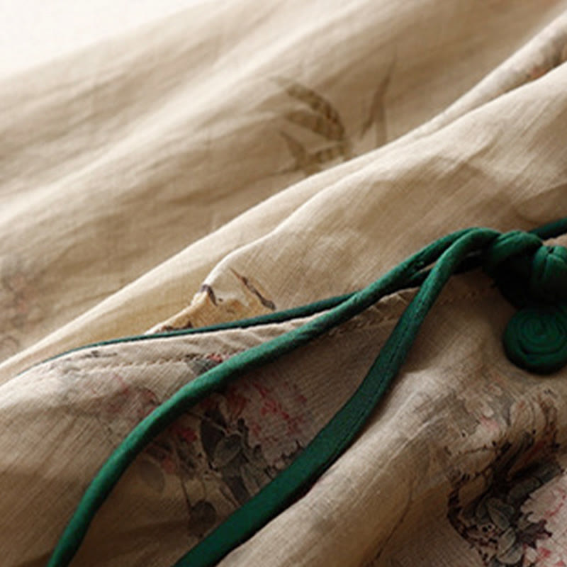 Buddha Stones Koszula damska z rękawem trzy czwarte, w białe, storczykowate, czerwone kwiaty i żabie guziki - image 11