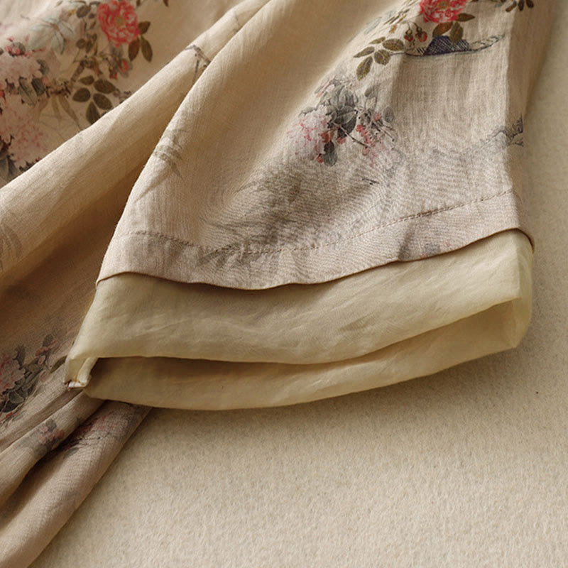 Buddha Stones Koszula damska z rękawem trzy czwarte, w białe, storczykowate, czerwone kwiaty i żabie guziki - image 13