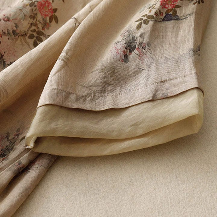 Buddha Stones Koszula damska z rękawem trzy czwarte, w białe, storczykowate, czerwone kwiaty i żabie guziki - image 13