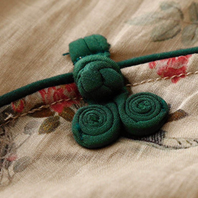 Buddha Stones Koszula damska z rękawem trzy czwarte, w białe, storczykowate, czerwone kwiaty i żabie guziki - image 12