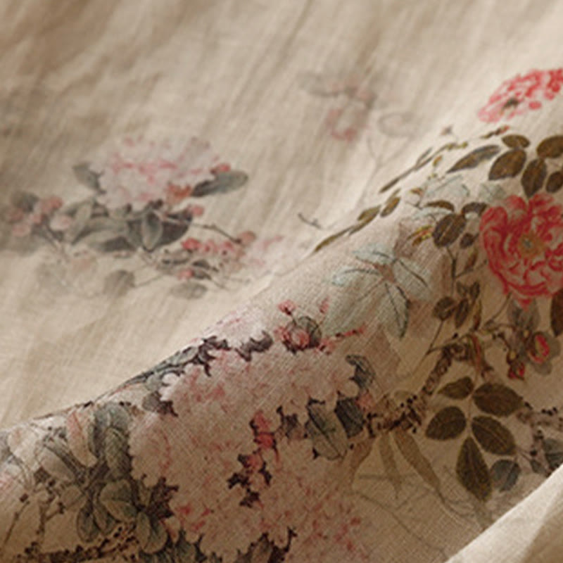 Buddha Stones Koszula damska z rękawem trzy czwarte, w białe, storczykowate, czerwone kwiaty i żabie guziki - image 15