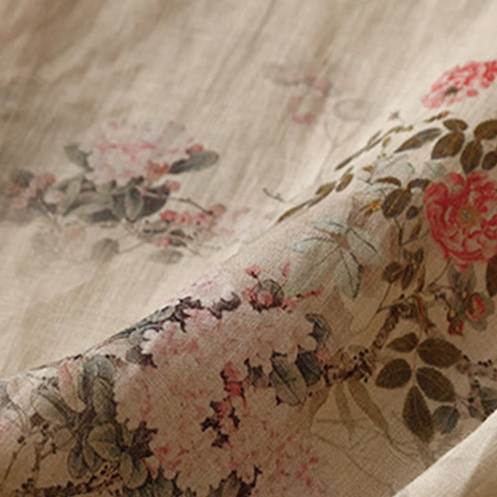 Buddha Stones Koszula damska z rękawem trzy czwarte, w białe, storczykowate, czerwone kwiaty i żabie guziki - image 15