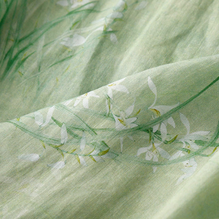 Buddha Stones Koszula damska z rękawem trzy czwarte, w białe, storczykowate, czerwone kwiaty i żabie guziki - image 6