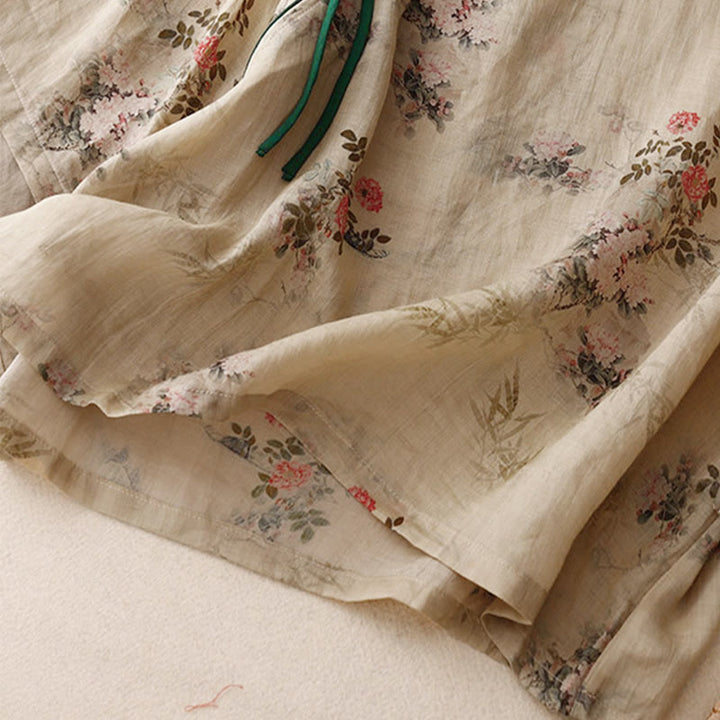 Buddha Stones Koszula damska z rękawem trzy czwarte, w białe, storczykowate, czerwone kwiaty i żabie guziki - image 14