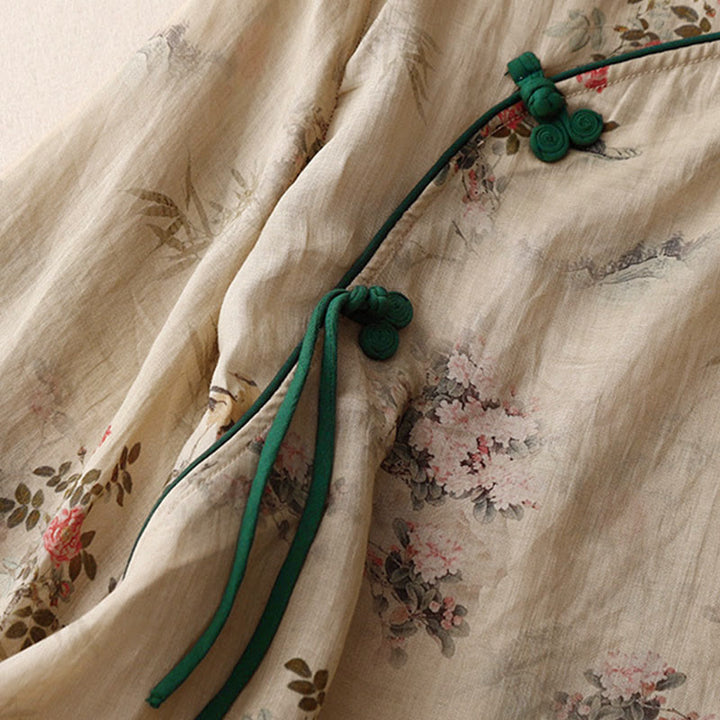 Buddha Stones Koszula damska z rękawem trzy czwarte, w białe, storczykowate, czerwone kwiaty i żabie guziki - image 10