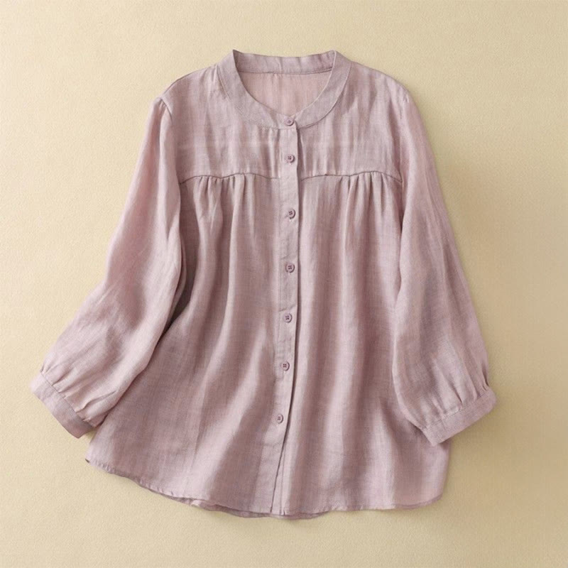 Buddha Stones Koszula damska z okrągłym dekoltem i guzikami, z rękawem trzy czwarte - MistyRose - US14, UK/AU18, EU46 (3XL) - image 10