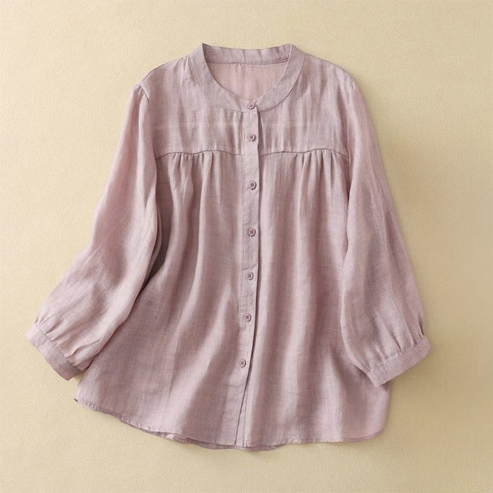 Buddha Stones Koszula damska z okrągłym dekoltem i guzikami, z rękawem trzy czwarte - MistyRose - US14, UK/AU18, EU46 (3XL) - image 10