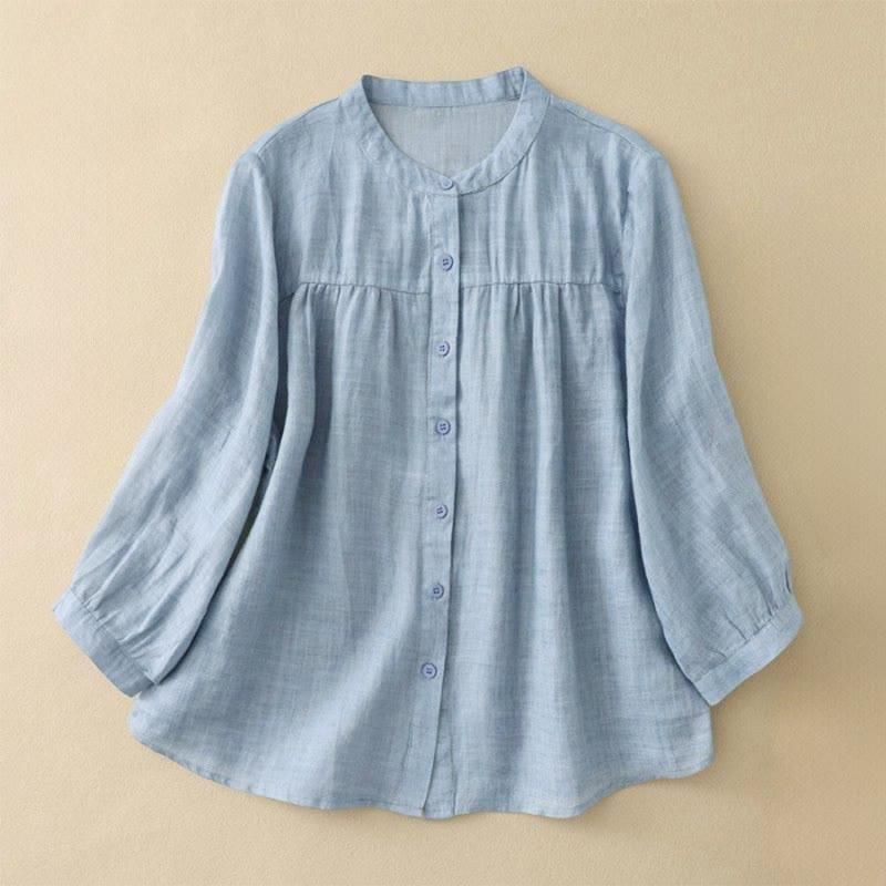 Buddha Stones Koszula damska z okrągłym dekoltem i guzikami, z rękawem trzy czwarte - LightSkyBlue - US14, UK/AU18, EU46 (3XL) - image 5