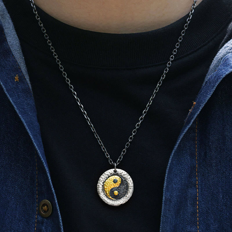 Buddha Stones Naszyjnik z wisiorkiem ze srebra próby 999, złota próby 999, równowagi Yin Yang, stali tytanowej - image 4