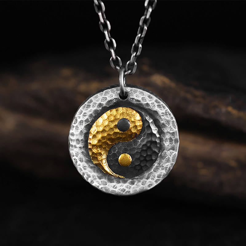 Buddha Stones Naszyjnik z wisiorkiem ze srebra próby 999, złota próby 999, równowagi Yin Yang, stali tytanowej - image 1