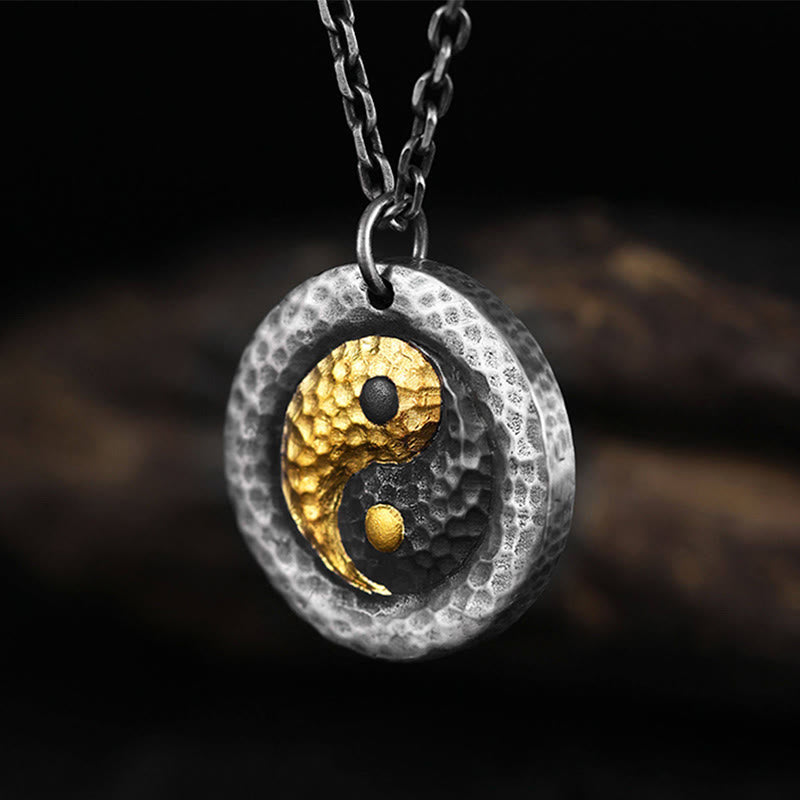 Buddha Stones Naszyjnik z wisiorkiem ze srebra próby 999, złota próby 999, równowagi Yin Yang, stali tytanowej - image 2
