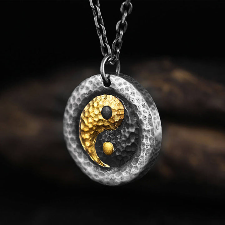 Buddha Stones Naszyjnik z wisiorkiem ze srebra próby 999, złota próby 999, równowagi Yin Yang, stali tytanowej - image 2